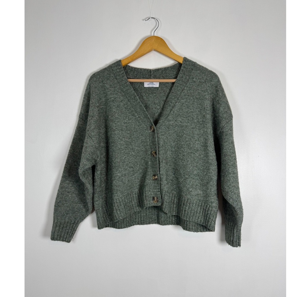 Cottagecore Old Navy Womens Large Petite Cardigan Green Wool Blend Button Up